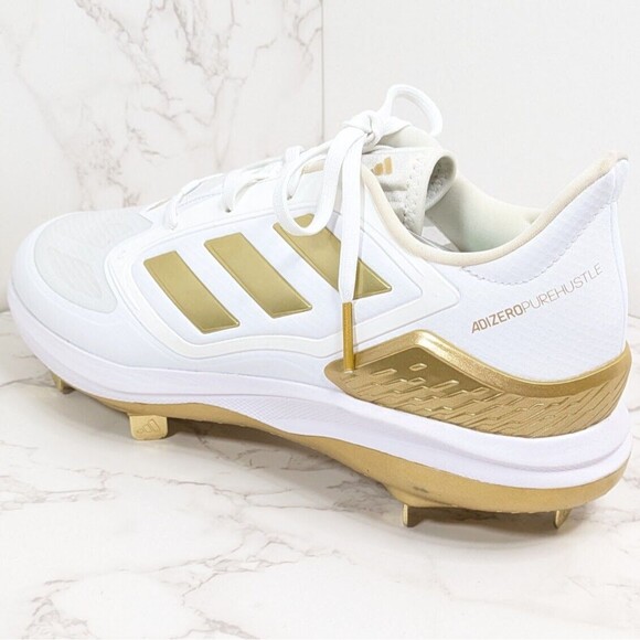 adidas Women's adizero PureHustle 3 Elite Metal Softball Cleats White/Gold 13 - Picture 3 of 12